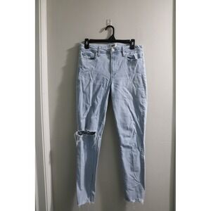 PAIGE Light‎ Wash Distressed Skinny Jeans Size 29 Ripped Knee Raw Hem Blue Denim